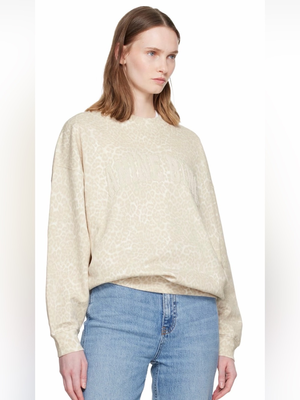 Anine Bing Cream Leopard-Print Crewneck Sweater